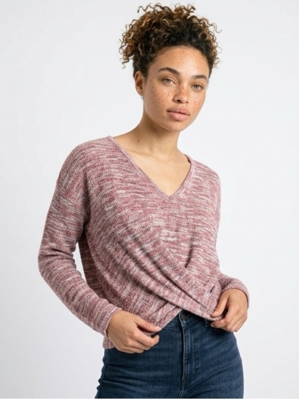lou grey for Loft pink & White Tweed LS Shirt XS Cross Front V Neck